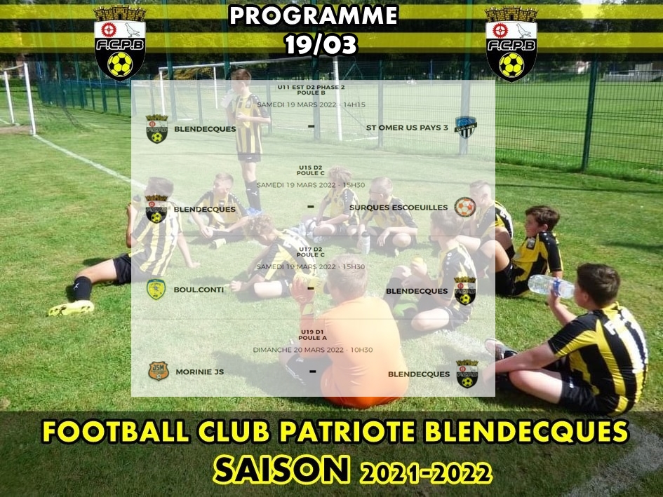 Championnat pour nos jeunes qui ne sont pas exempts : le programme du samedi 19 mars 2022