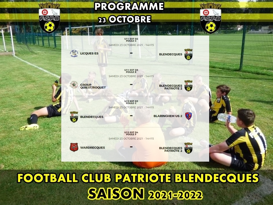 Football animation à l'honneur: Programme du samedi 23 octobre 2021