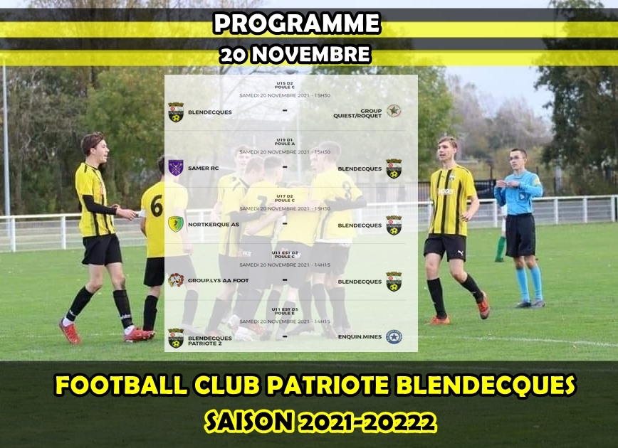 Retour du championnat chez les jeunes: Samedi 20 novembre 2021
