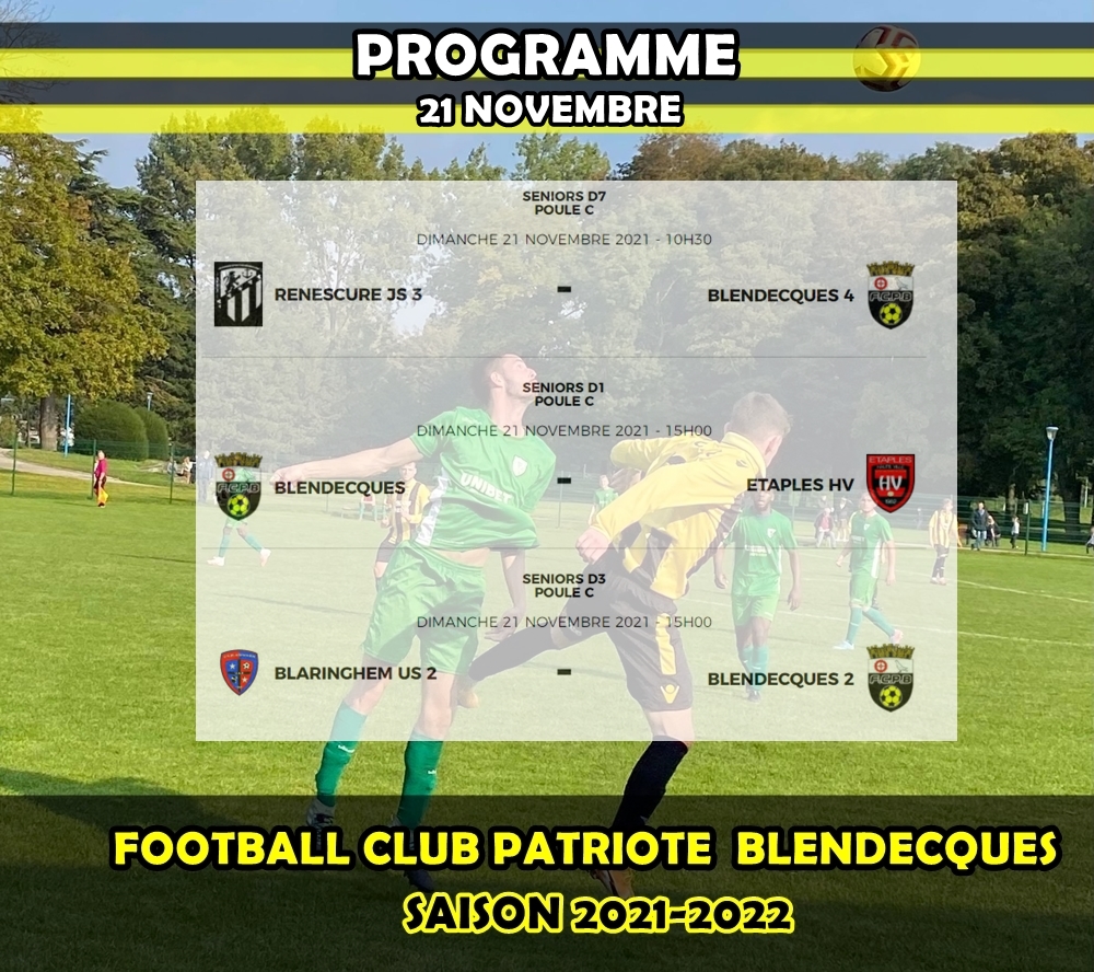 Le championnat se poursuit: Programme du samedi 21 novembre 2021