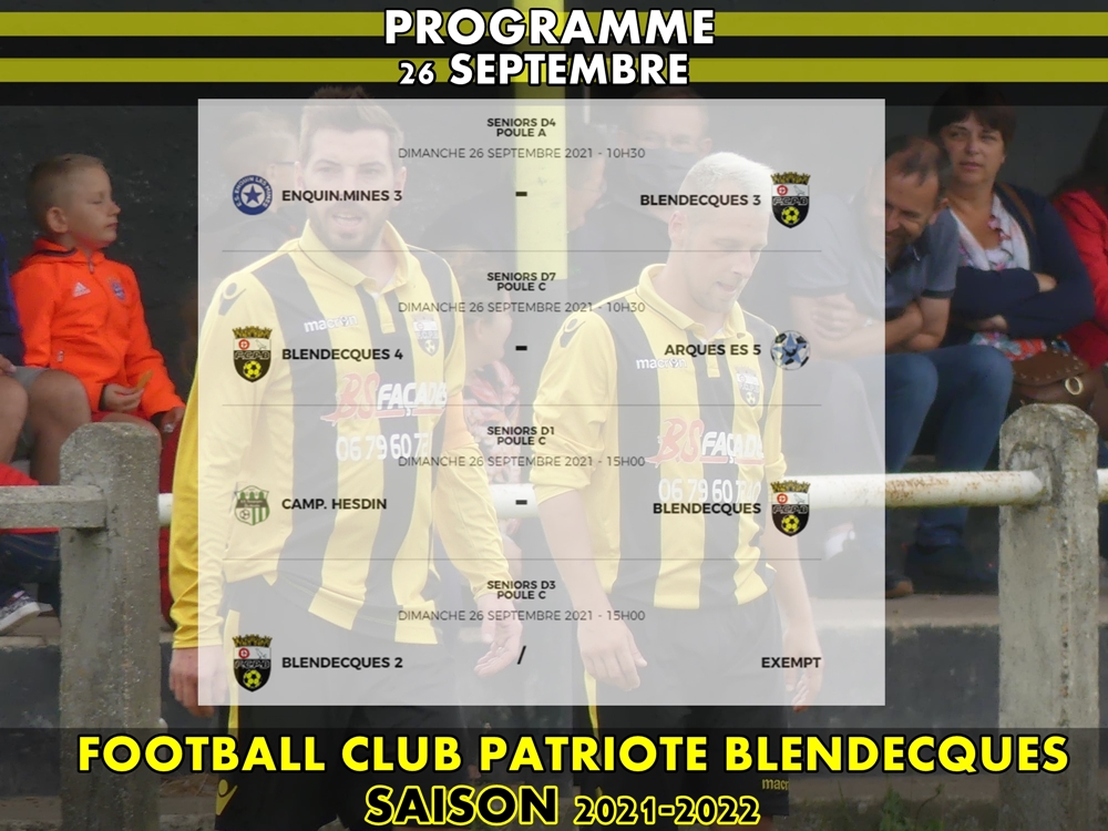 Championnat pour nos seniors: Programme du dimanche 26 septembre 2021